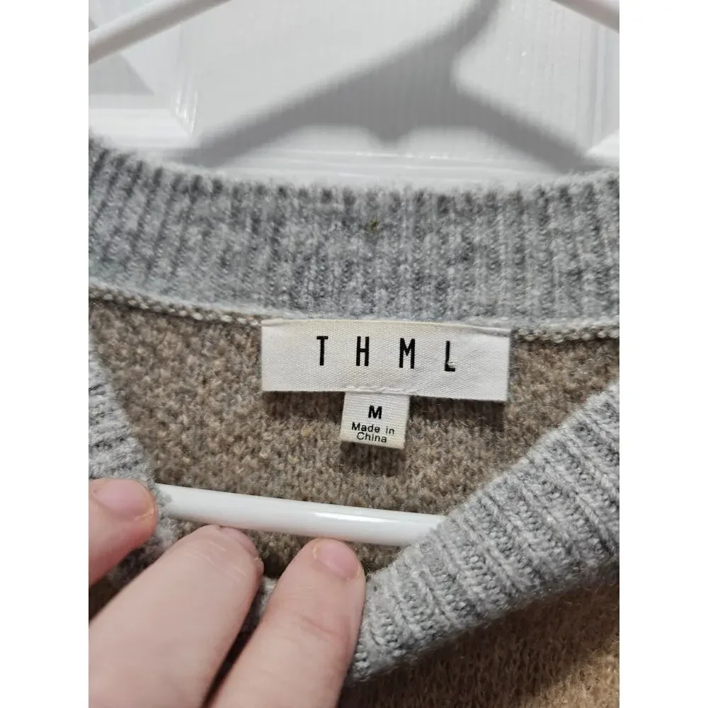 THML Anthropologie Camo Sweater Size M Gray Beige Brown Pullover - Picture 2 of 6